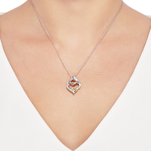 Mother & Infant Diamond Pendant Necklace 14k Gold & Sterling Silver 1/10ct t.w⭐️ - Picture 3 of 8